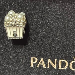 Delicious Popcorn Pink Enamel White Crystal Pearls Popcorn Pandora Charm
